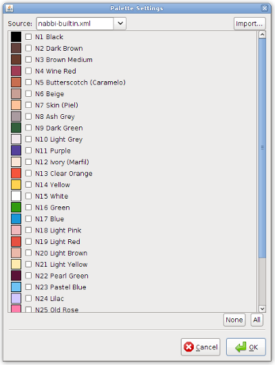 Palette settings dialog